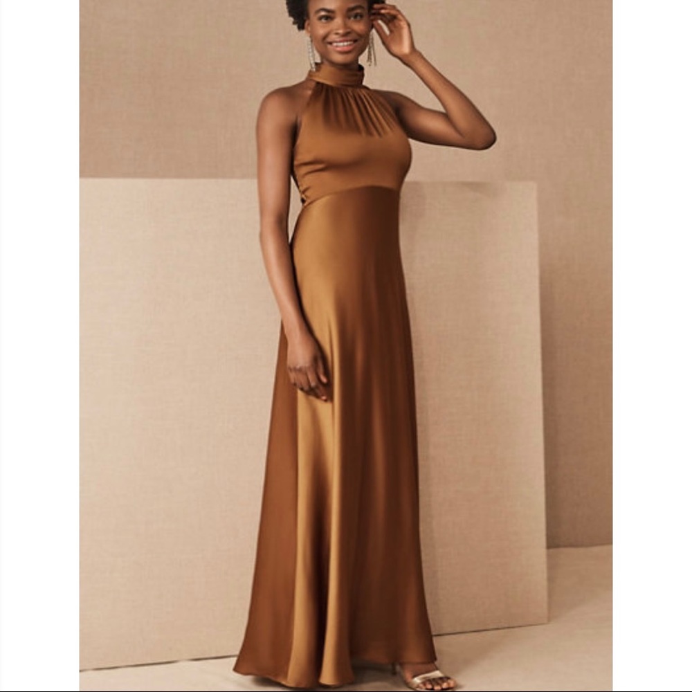 BHLDN Cortland Satin Charmeuse Dress Marigold